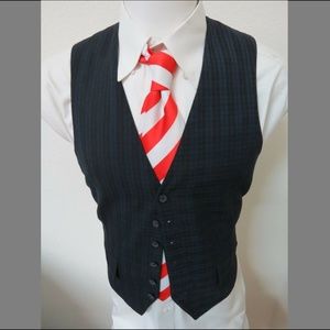 Sz S Blue/Black Plaid Mens Polyester #63H Suit Vest